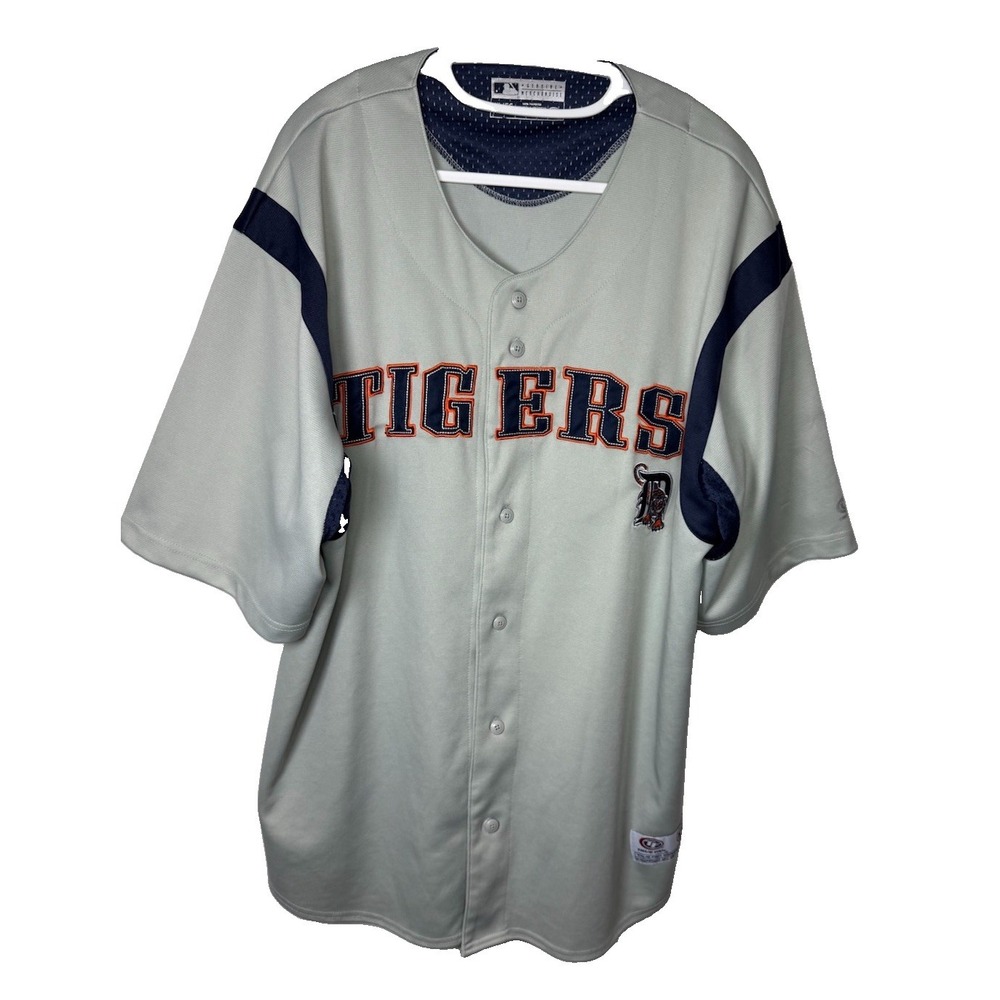Detroit Tigers Jersey Mens XL Gray MLB Baseball True Fan Button Front Vintage